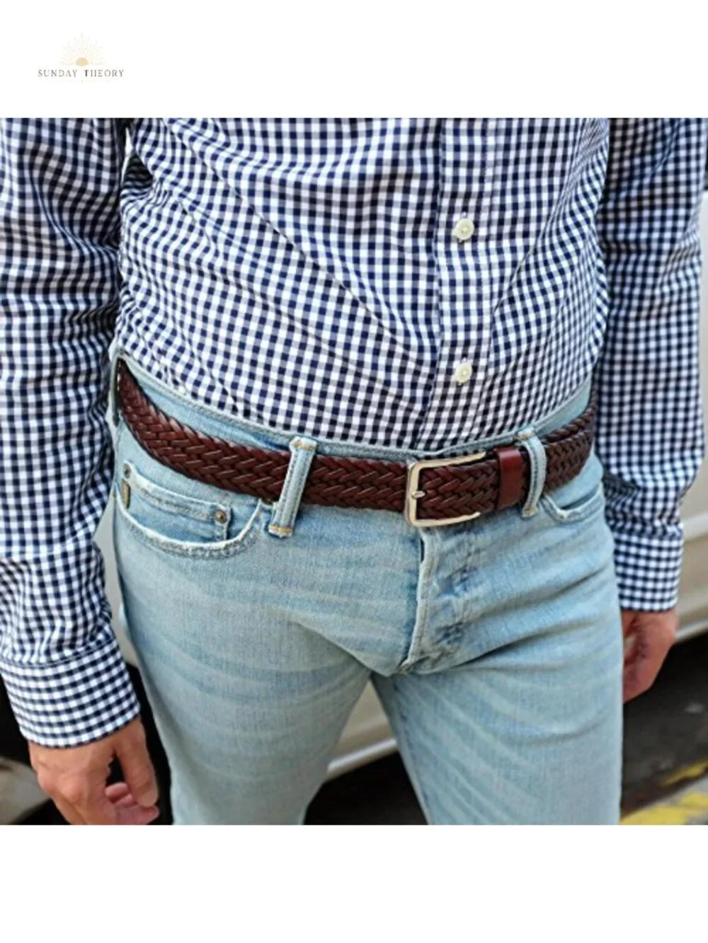 Men's Braided Leather Belt 35mm Stainless Steel Buckle Genuine Leather